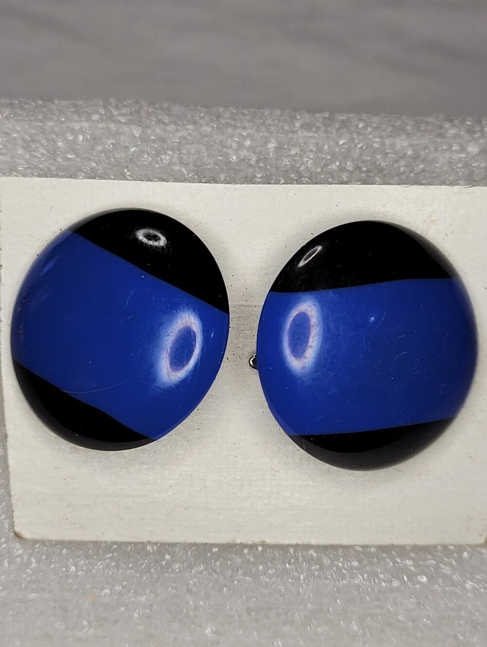 Classic Round Blue and Black Stripes Clip-On Earrings